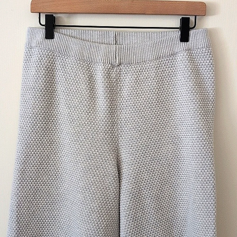 FP Beach Womens Med Textured Wide Leg Cropped Pull On Pants Gray Cottage Coastal - Picture 3 of 7